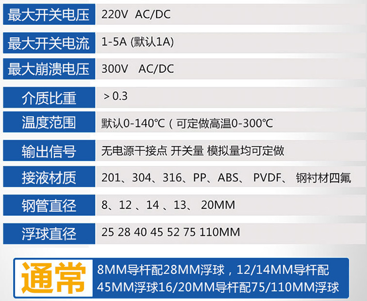 防爆磁浮球式液位計技術(shù)參數(shù)對照表