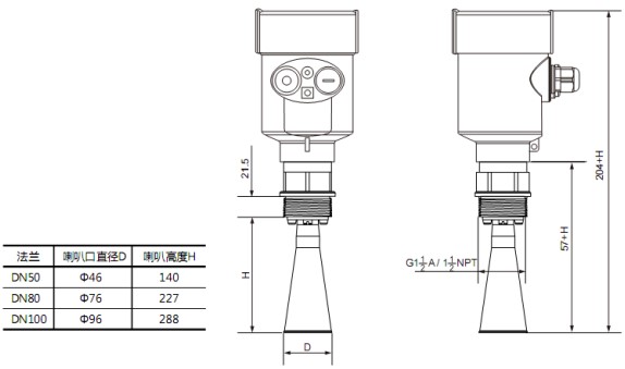 高頻雷達(dá)料位計(jì)RD705外形尺寸圖