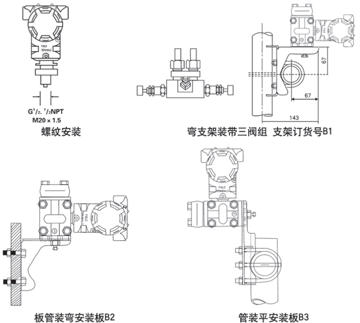 高溫型差壓變送器安裝方式示意圖