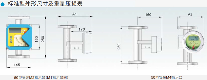 液氯流量計標(biāo)準(zhǔn)型外形尺寸及重量壓損表